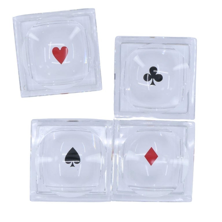 Baccarat France Crystal Glass Playing Card Trinket Ash Trays - 2