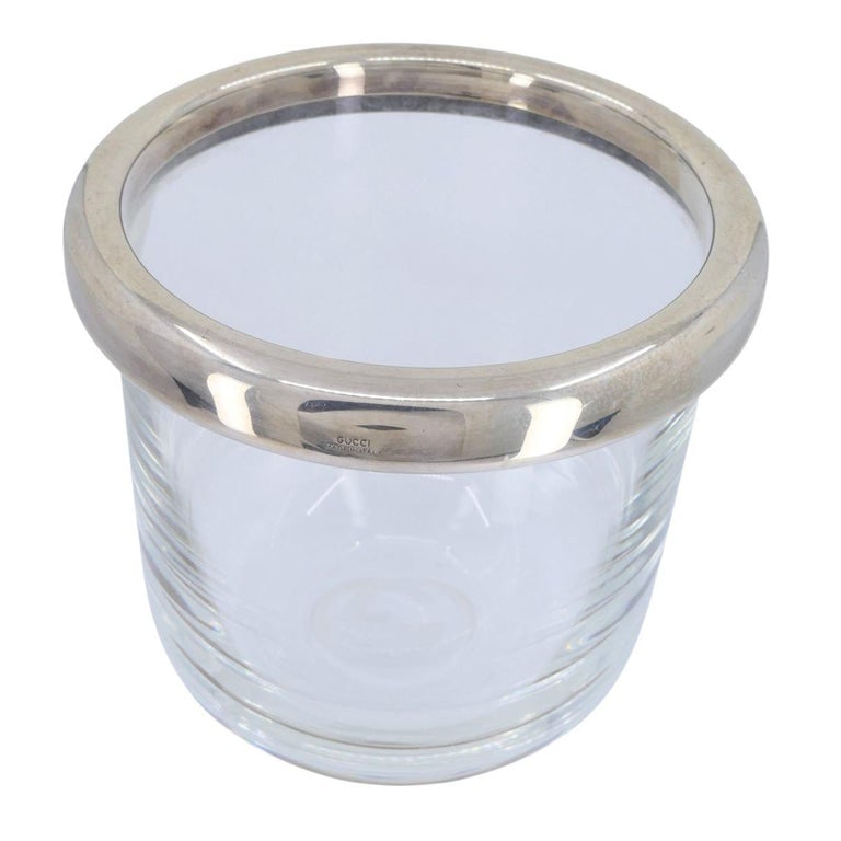 Vintage Gucci Italian Miid-Century Modern Silver Crystal Ice Bucket Vase - 10