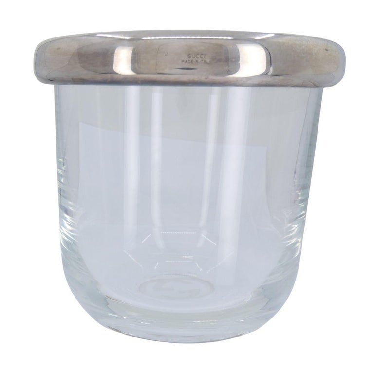 Vintage Gucci Italian Miid-Century Modern Silver Crystal Ice Bucket Vase - 5