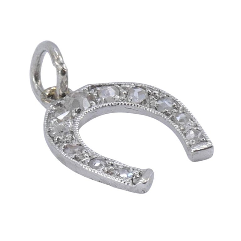 Edwardian Platinum Rose Cut Diamond Horseshoe Pendant - 2
