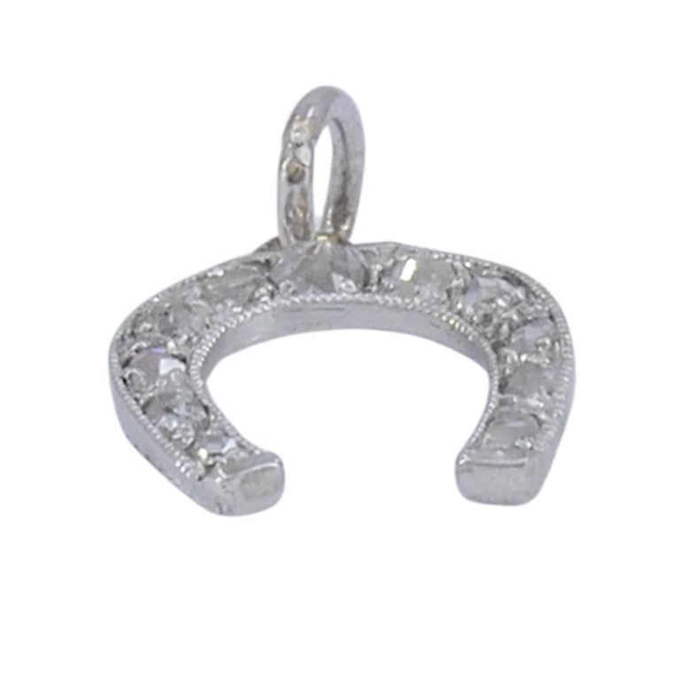 Edwardian Platinum Rose Cut Diamond Horseshoe Pendant - 3