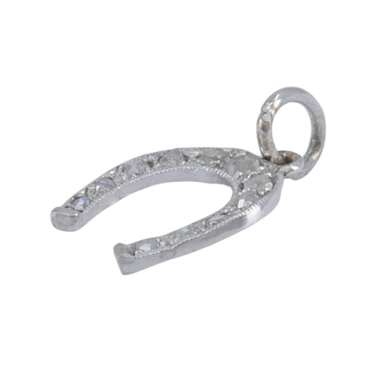 Edwardian Platinum Rose Cut Diamond Horseshoe Pendant - 4