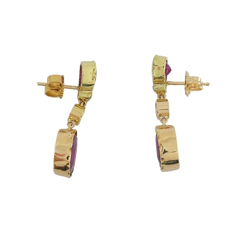 14k Gold Ruby Drop Earrings Diamond Accent - 5