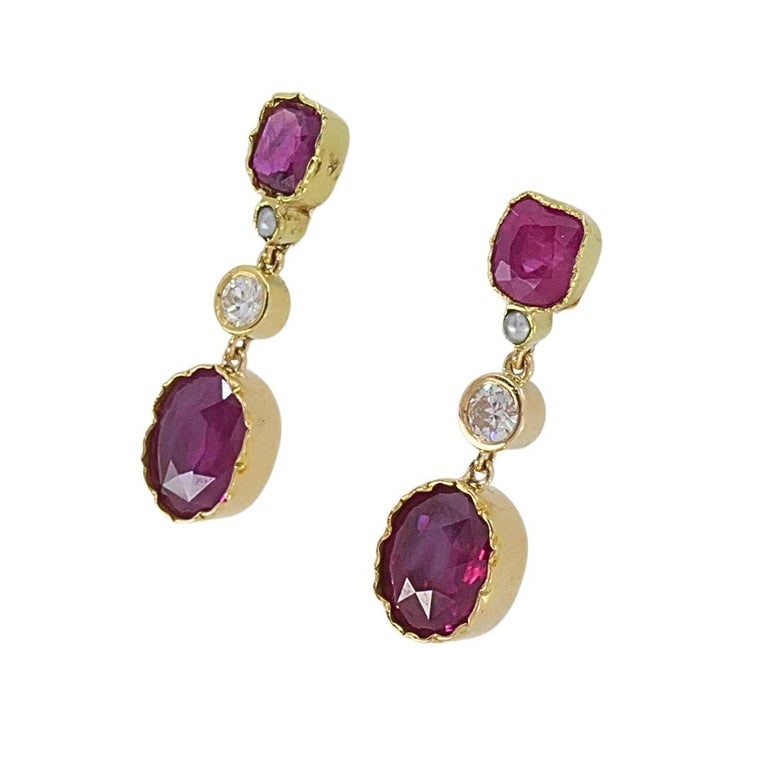 14k Gold Ruby Drop Earrings Diamond Accent - 7