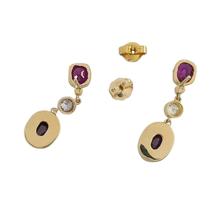 14k Gold Ruby Drop Earrings Diamond Accent - 8