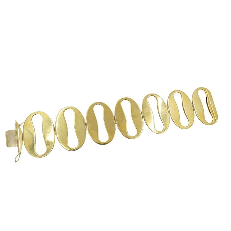 Vintage 14k Gold Modernist Open Oval Link Bracelet - 7