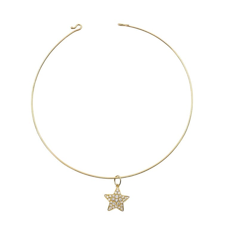 14k Gold Diamond Star Pendant 10k Gold Choker Necklace - 5