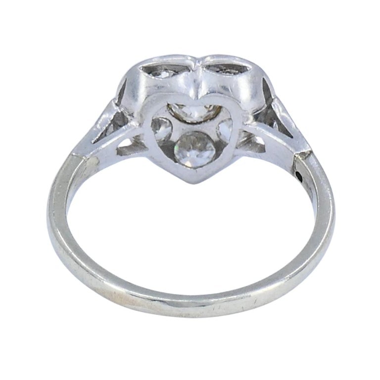 Vintage Art Deco Diamond Heart Cluster Ring 10k Gold Platinum 1930s - 7