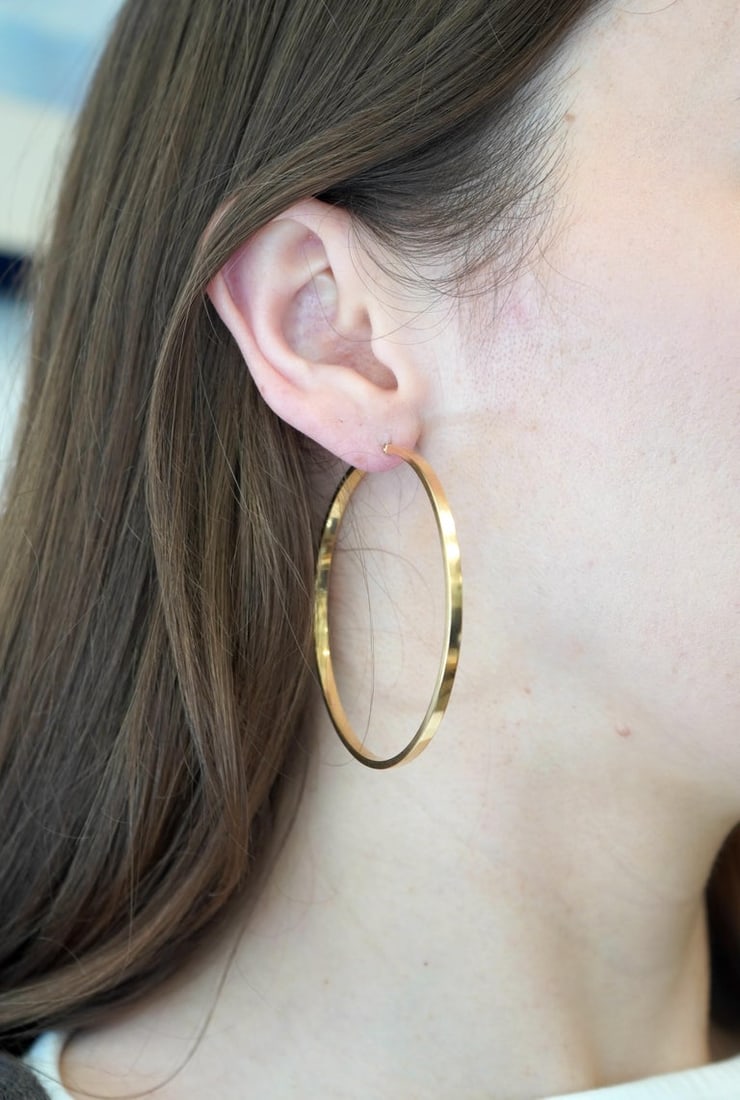 Vintage Italian 14k Gold Hoop Earrings, Late 20th Century - 2