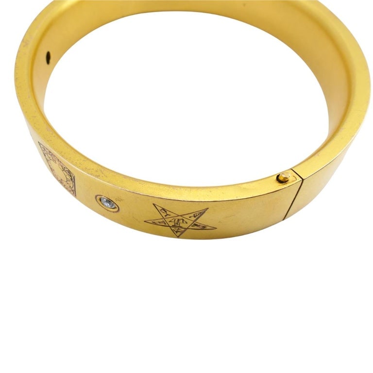 Vintage 10k Gold Masonic Diamond Bracelet Freemason Hinged Bangle - 10