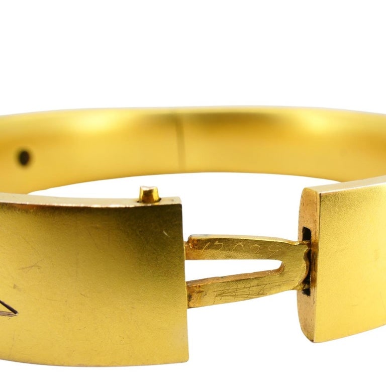 Vintage 10k Gold Masonic Diamond Bracelet Freemason Hinged Bangle - 7
