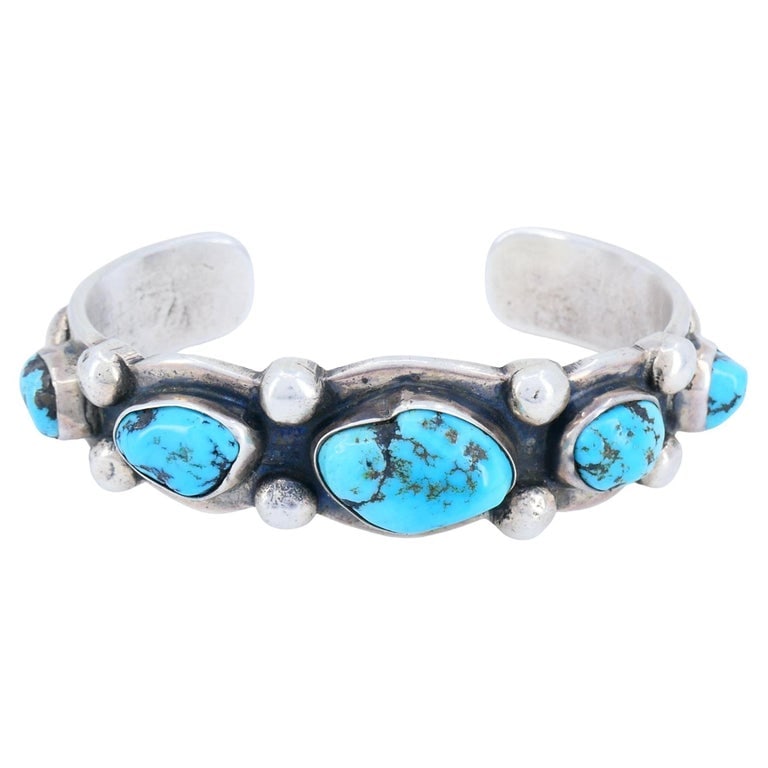 Vintage Navajo Native Indian Sterling Silver Turquoise Cuff Bracelet (1 of 9)