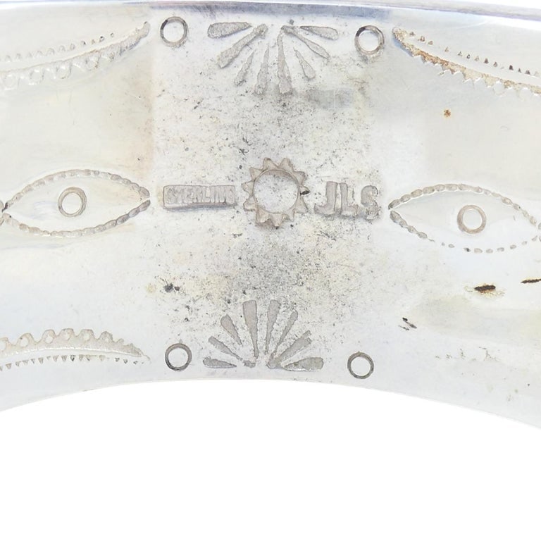 Vintage Sterling Silver Opal Inlay Cuff Bracelet, Signed JLS - 6