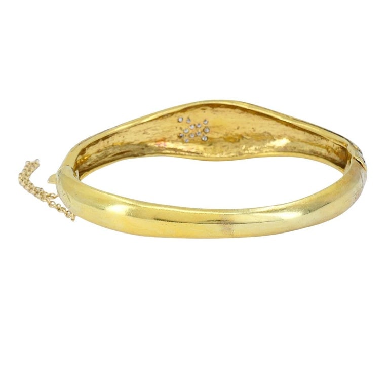 Victorian 14k Enamel Diamond Grape Motif Hinge Bracelet - 5