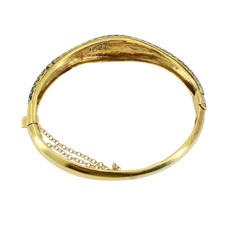 Victorian 14k Enamel Diamond Grape Motif Hinge Bracelet - 8