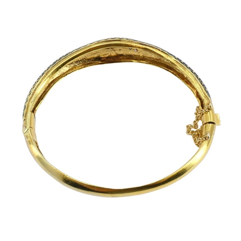 Victorian 14k Enamel Diamond Grape Motif Hinge Bracelet - 9