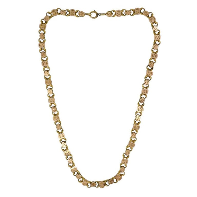 Antique Victorian 14K Two-Tone Gold Ornate Link Chain Necklace - 2