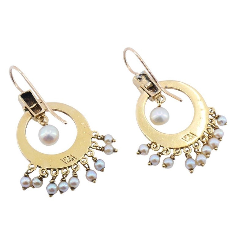 Antique Edwardian 14K Gold Pearl Drop Earrings, Circa 1900 - 4
