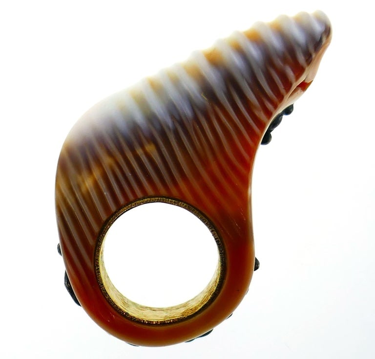 Shell Diamond Blackened Gold Ring - 6
