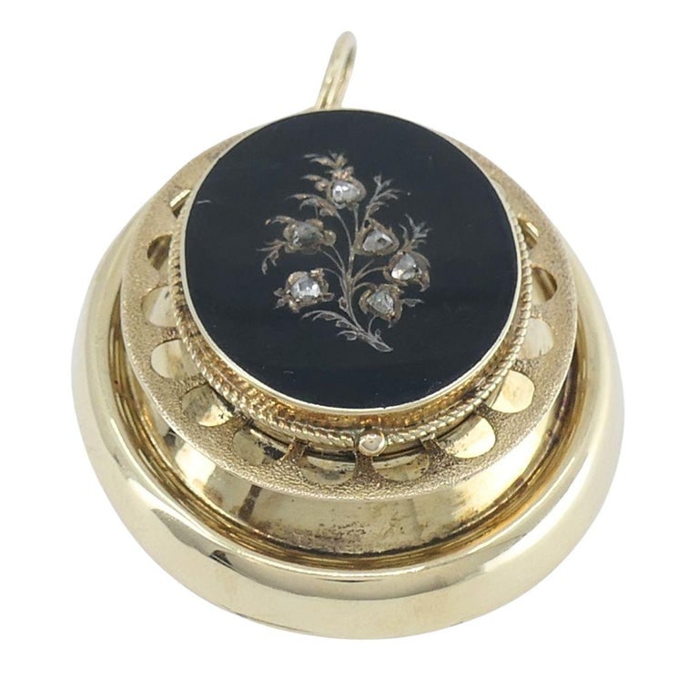 Victorian 14k Gold Enamel Rose Cut Diamond Pendant - 7