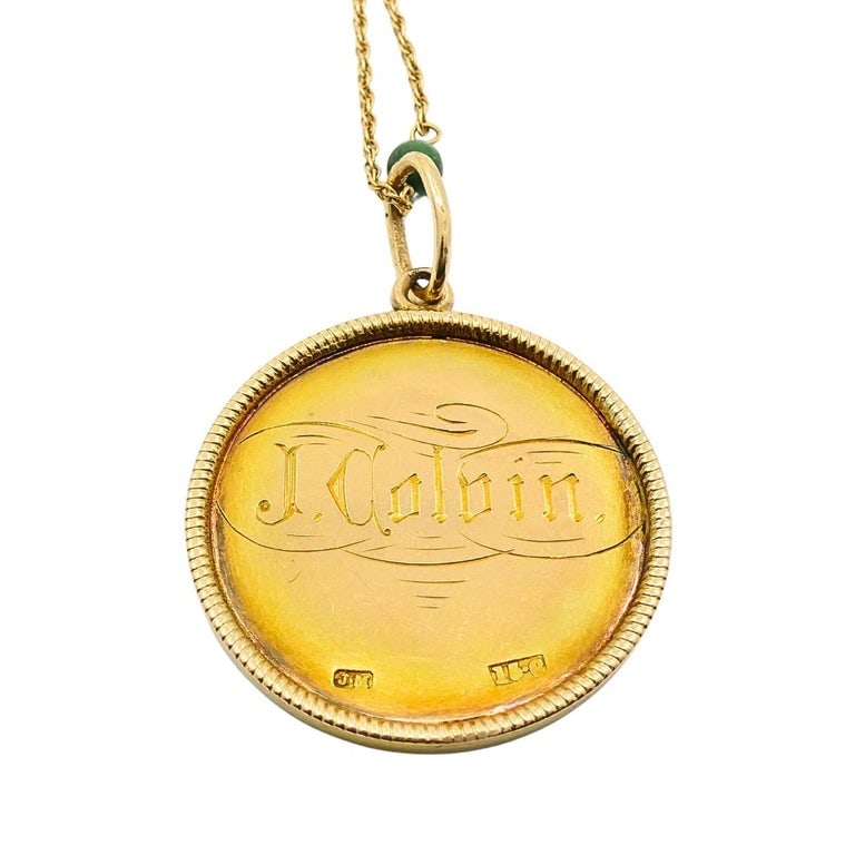 Victorian 14k Gold 1874 Engraved Coin Pendant Necklace - 7
