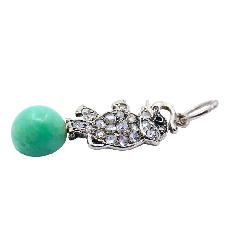 Antique Elephant Charm 14k White Gold Diamond Bead Accent - 4