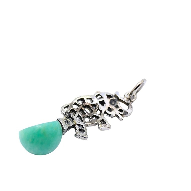 Antique Elephant Charm 14k White Gold Diamond Bead Accent - 6