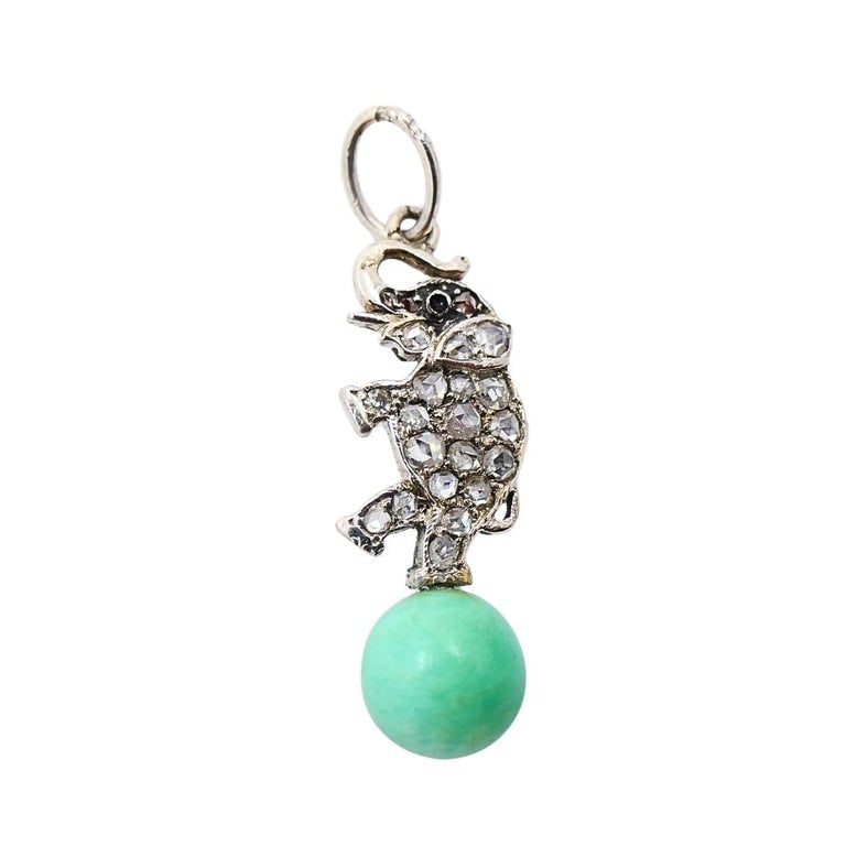 Antique Elephant Charm 14k White Gold Diamond Bead Accent - 8