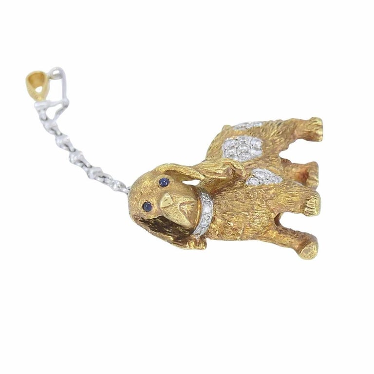 Vintage Asprey London 18k Gold Diamond Sapphire Cocker Spaniel Dog Brooch - 4