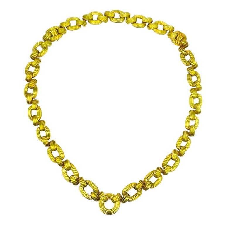 David Webb Necklace Sautoir Chain Oval Links 18k Gold Platinum Diamond Brooch - 7