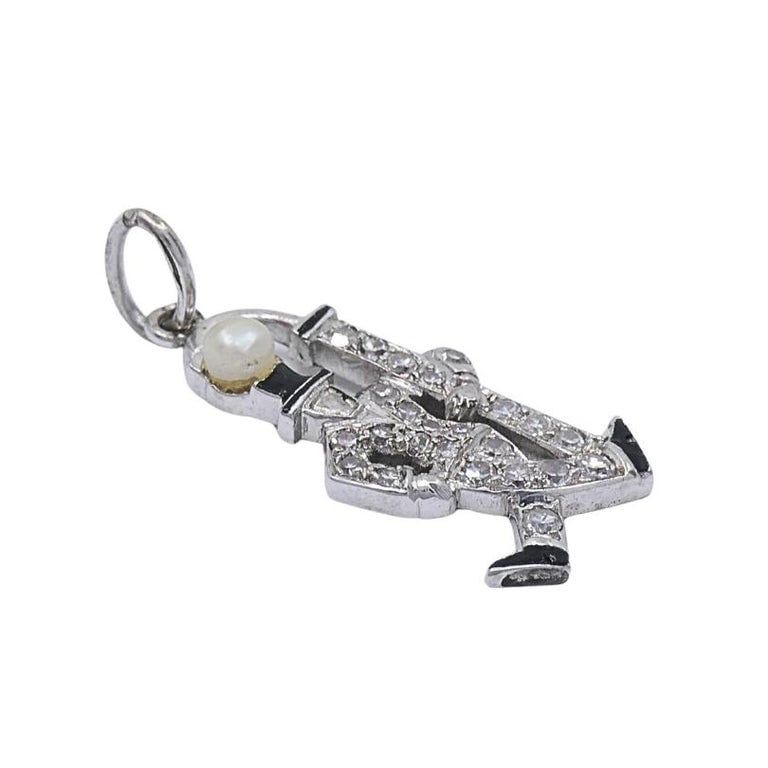 Platinum Diamond Walking Gentleman Charm Pearl Head - 4