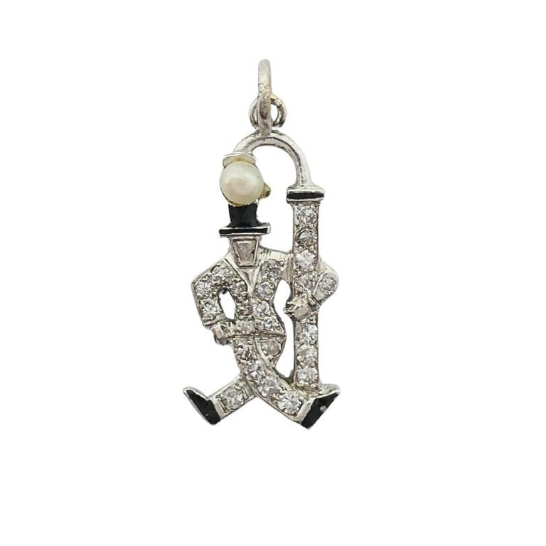 Platinum Diamond Walking Gentleman Charm Pearl Head - 6
