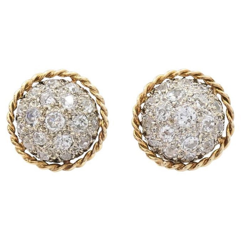 Vintage 14k Diamond PavÃ© Dome Stud Earrings Rope Edge (1 of 11)