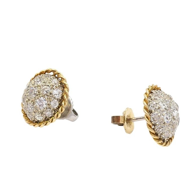 Vintage 14k Diamond PavÃ© Dome Stud Earrings Rope Edge - 6