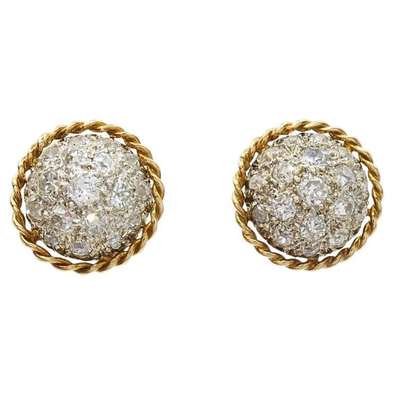 Vintage 14k Diamond PavÃ© Dome Stud Earrings Rope Edge - 7