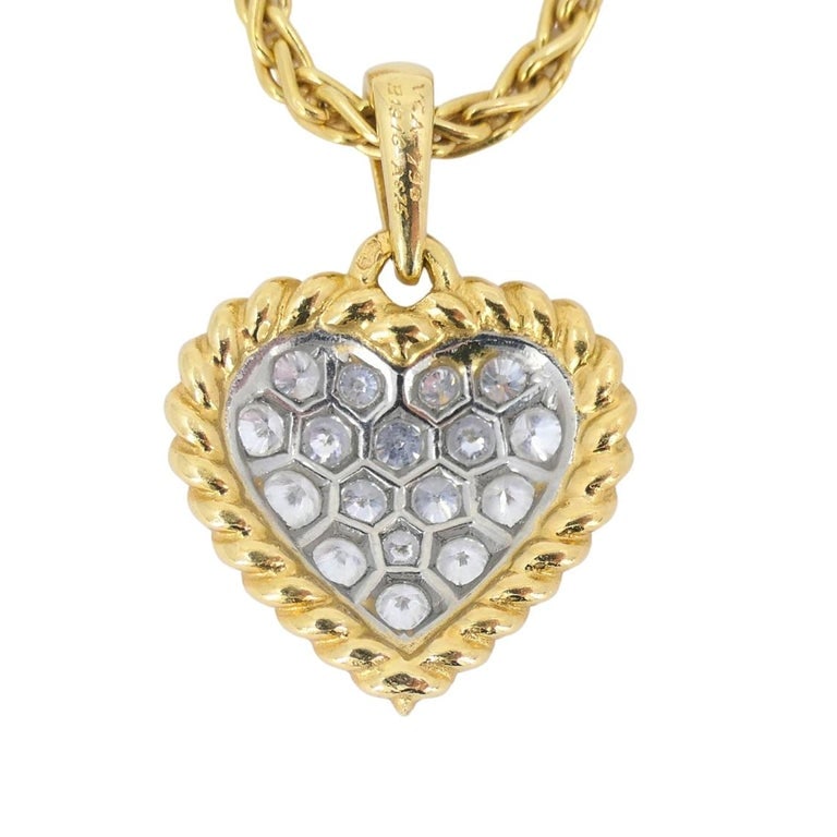 Van Cleef & Arpels Diamond Heart Pendant Necklace Gold Platinum Certificate of A - 6
