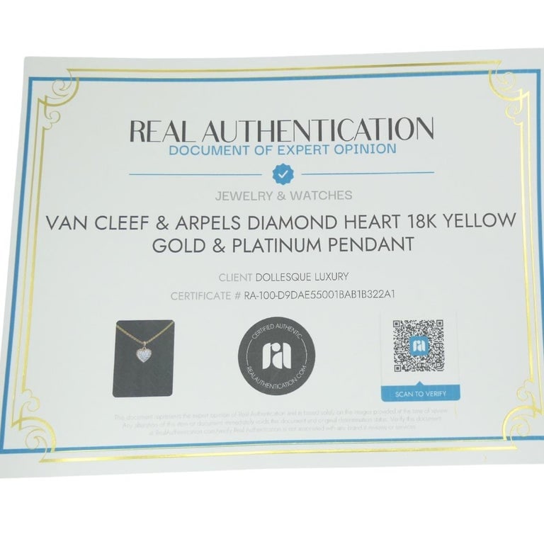 Van Cleef & Arpels Diamond Heart Pendant Necklace Gold Platinum Certificate of A - 9