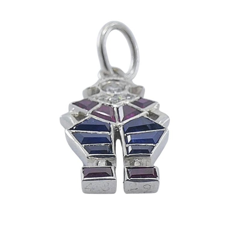Antique Platinum Pierrot Charm Diamond & CalibrÃ©-Cut Gemstones - 5