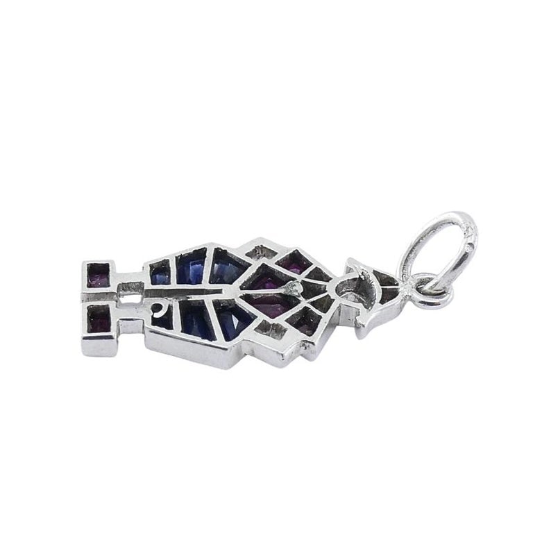 Antique Platinum Pierrot Charm Diamond & CalibrÃ©-Cut Gemstones - 8