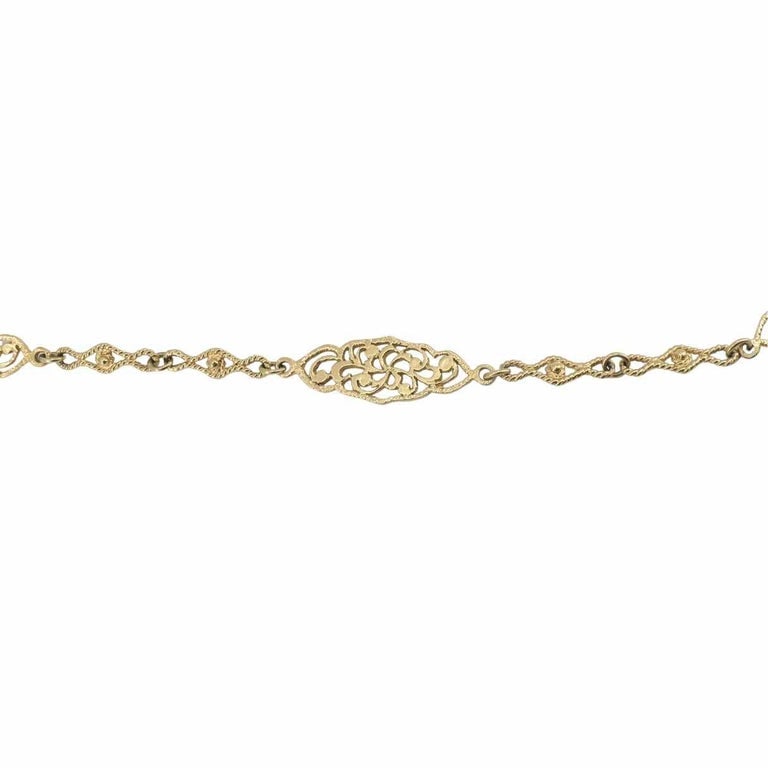 Vintage 14K Gold Openwork Filigree Marquise Long Chain Necklace, 1970s - 5