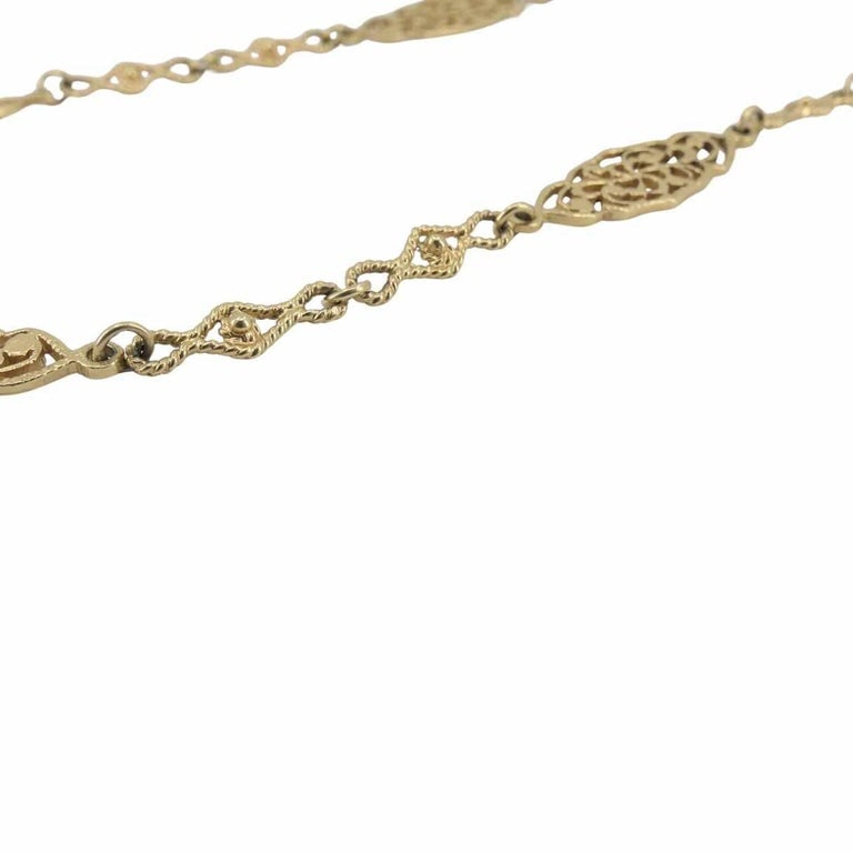 Vintage 14K Gold Openwork Filigree Marquise Long Chain Necklace, 1970s - 6