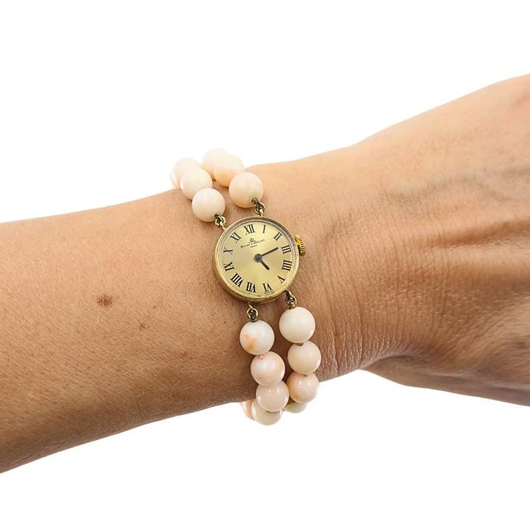 Baume & Mercier 14k Angel Skin Coral Double Strand Bracelet Watch, 1960s - 2