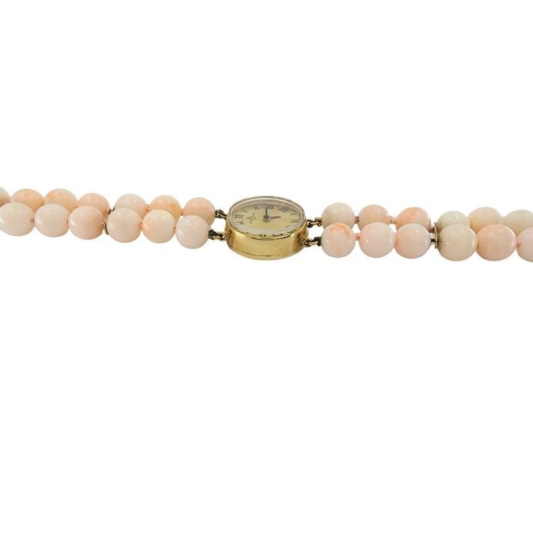 Baume & Mercier 14k Angel Skin Coral Double Strand Bracelet Watch, 1960s - 6