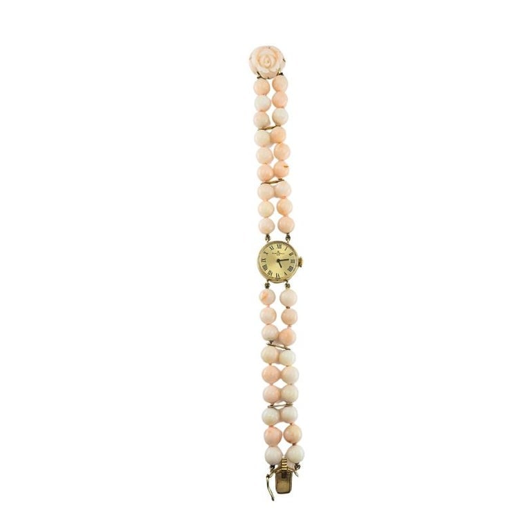 Baume & Mercier 14k Angel Skin Coral Double Strand Bracelet Watch, 1960s - 8