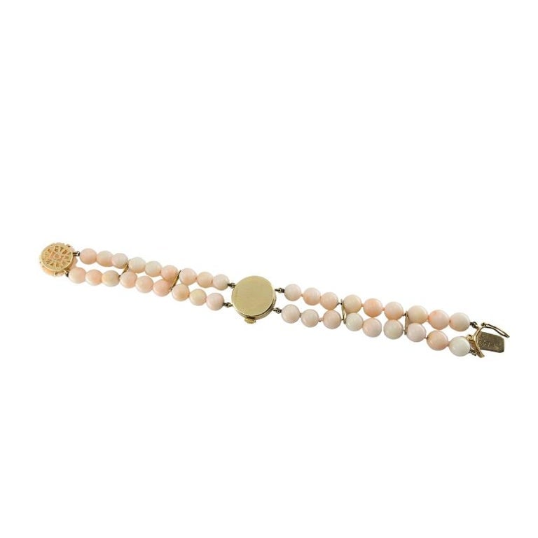 Baume & Mercier 14k Angel Skin Coral Double Strand Bracelet Watch, 1960s - 9