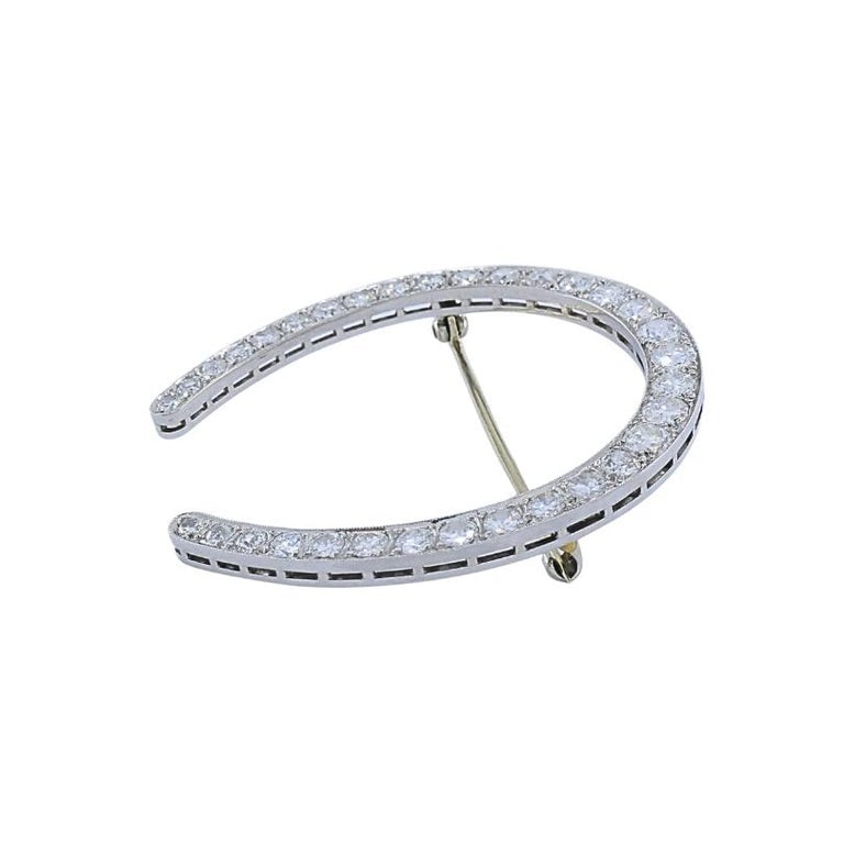 Edwardian Platinum Diamond Horseshoe Brooch - 4