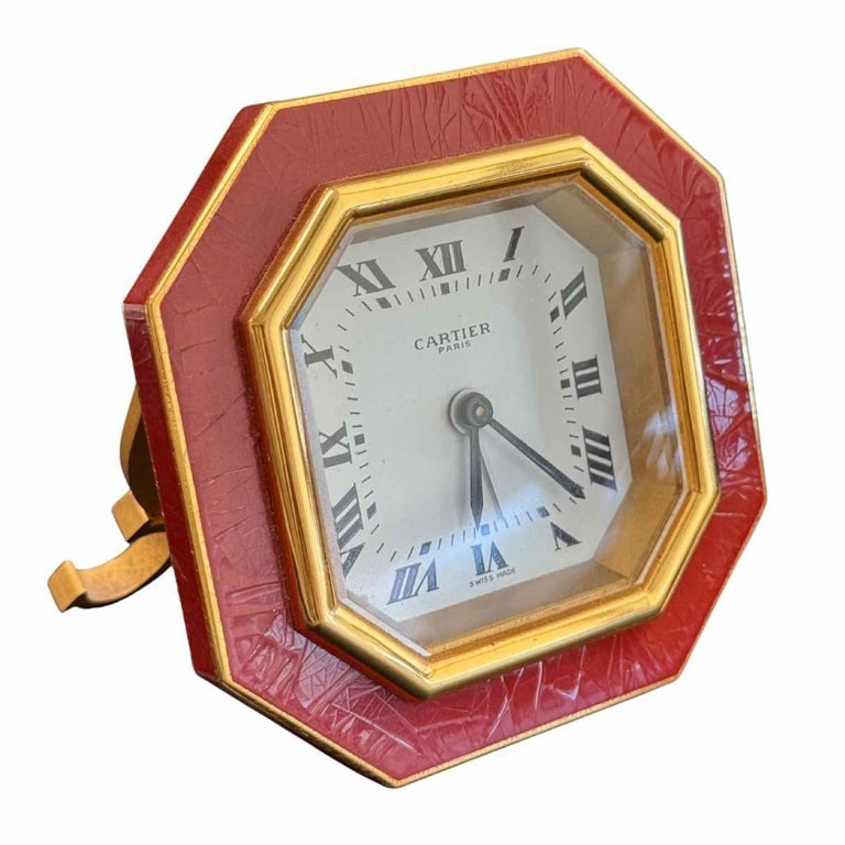 Vintage Cartier Paris Enamel Gold Plated Brass Manual Table Clock - 2