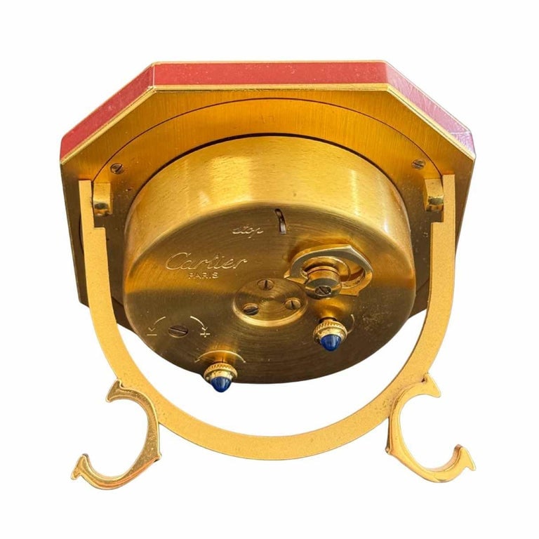Vintage Cartier Paris Enamel Gold Plated Brass Manual Table Clock - 4