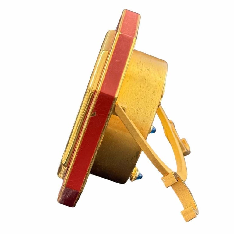 Vintage Cartier Paris Enamel Gold Plated Brass Manual Table Clock - 6