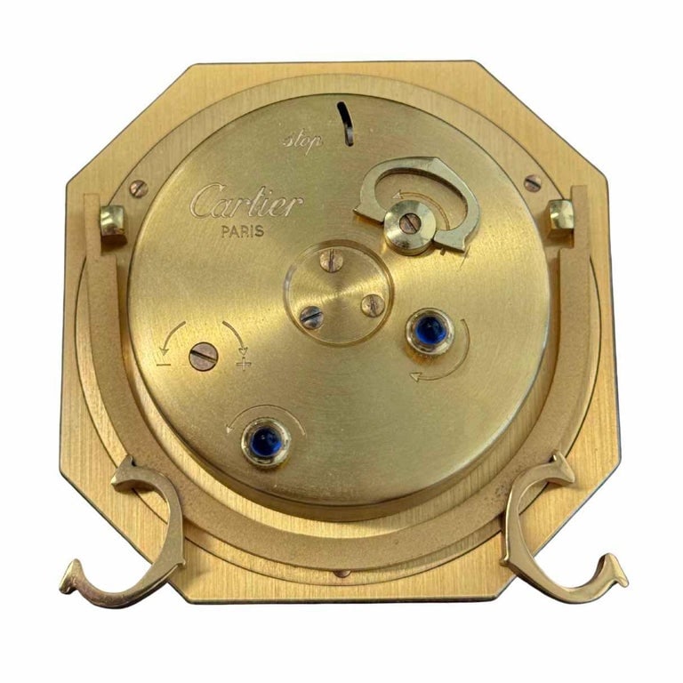 Vintage Cartier Paris Enamel Gold Plated Brass Manual Table Clock - 7